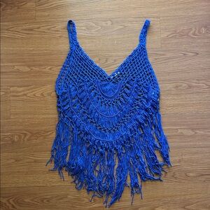 Blue Crochet Swim Coverup Top